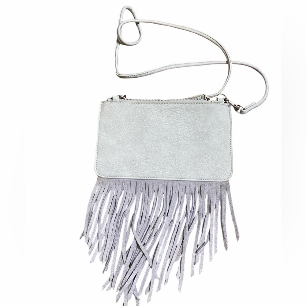 gray Free People suede fringe crossbody bag